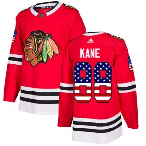 Herren Chicago Blackhawks Eishockey Trikot Patrick Kane #88 Authentic Rot USA Flag Fashion